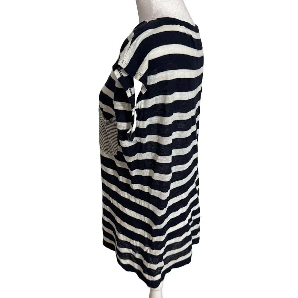 J Crew Linen Striped Navy and White Women's Top Size M